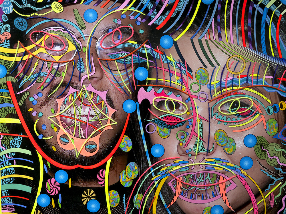 Colorful lines over 2 faces