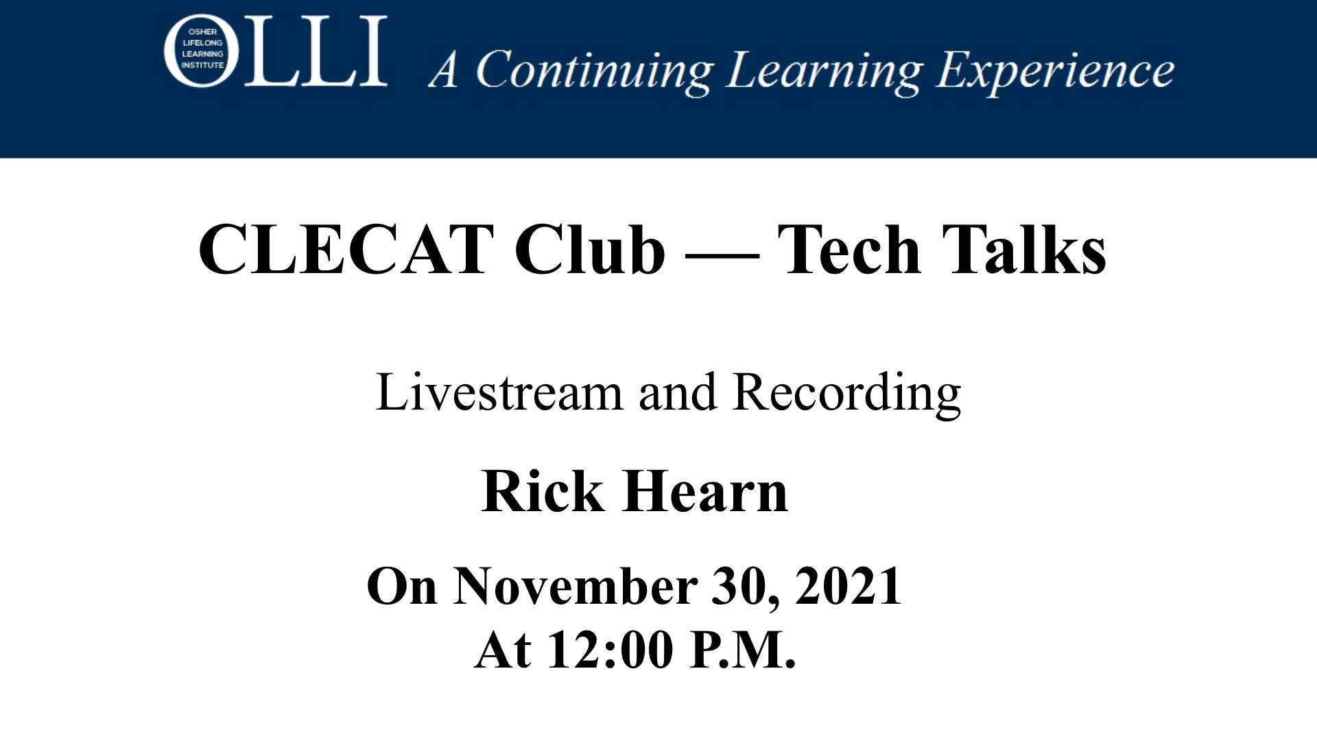 Click here to view livestream on CLECAT Club 11-30-21 