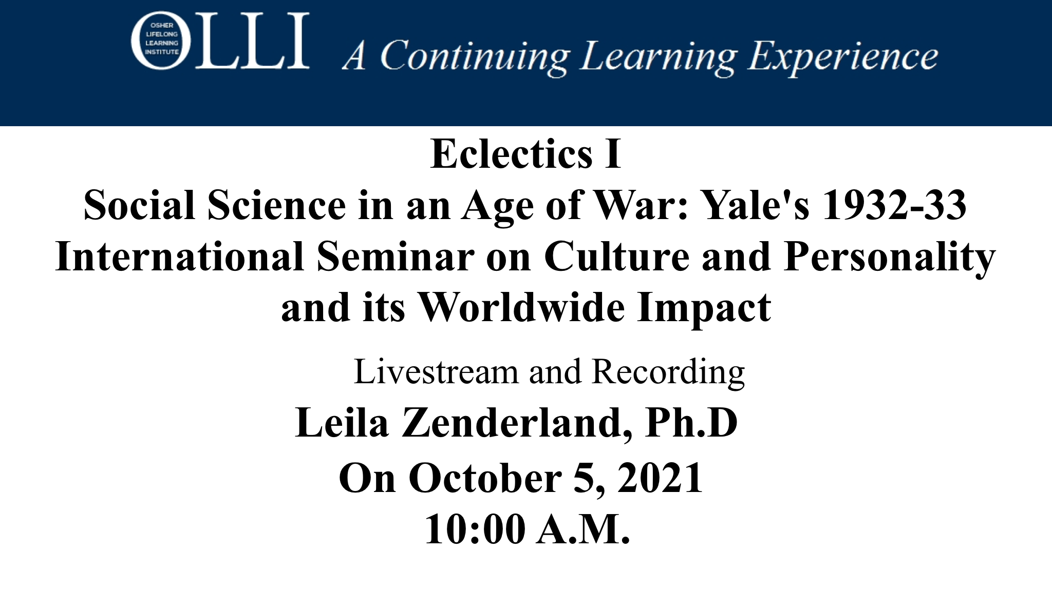 Click here to view the livestream of Eclectics 1 - Social Science in an Age of War
