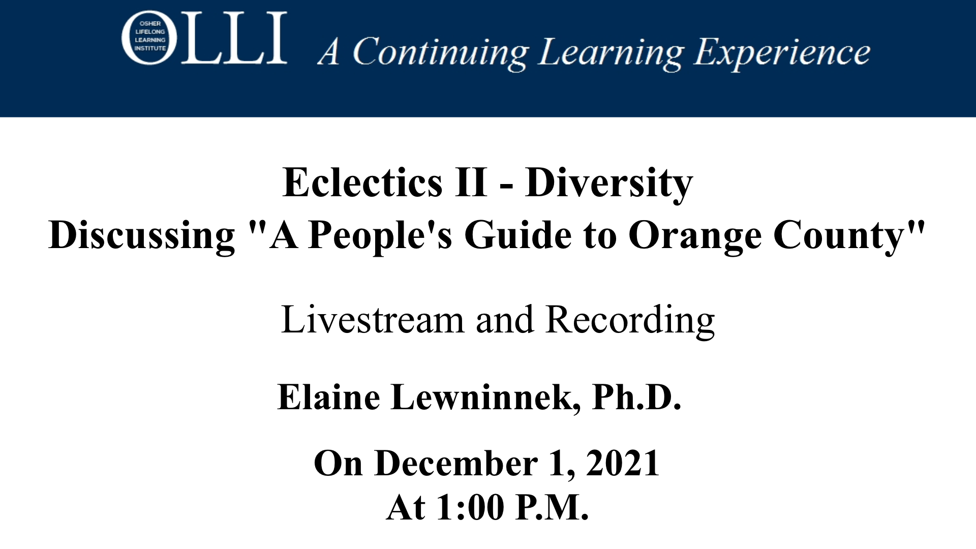 Click here to view livestream on Eclectics II - Diversity