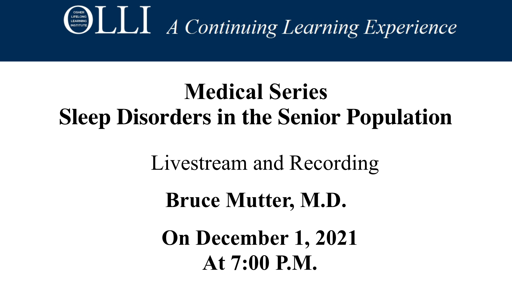 Click here to view livestream for Medical Series