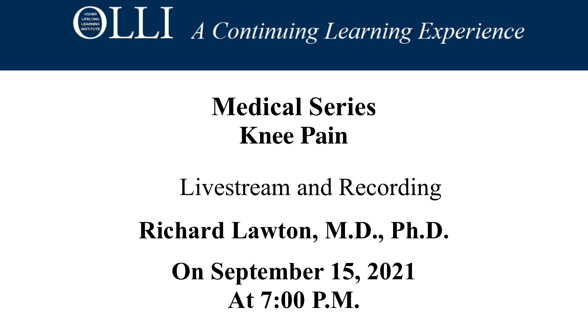 Click here to view livestream for Medical Series