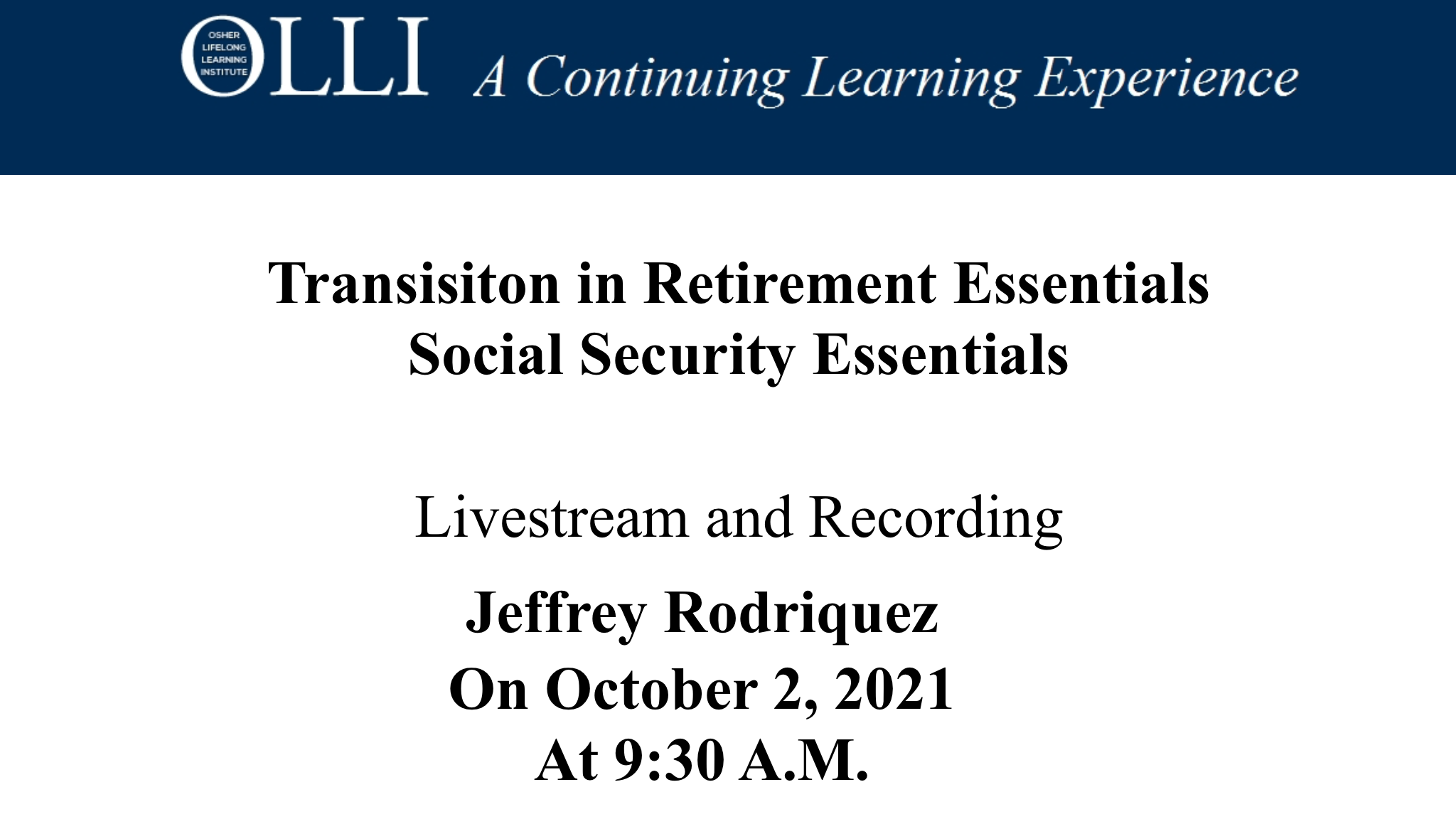 Click here to view the livestream of Social Security Essentials