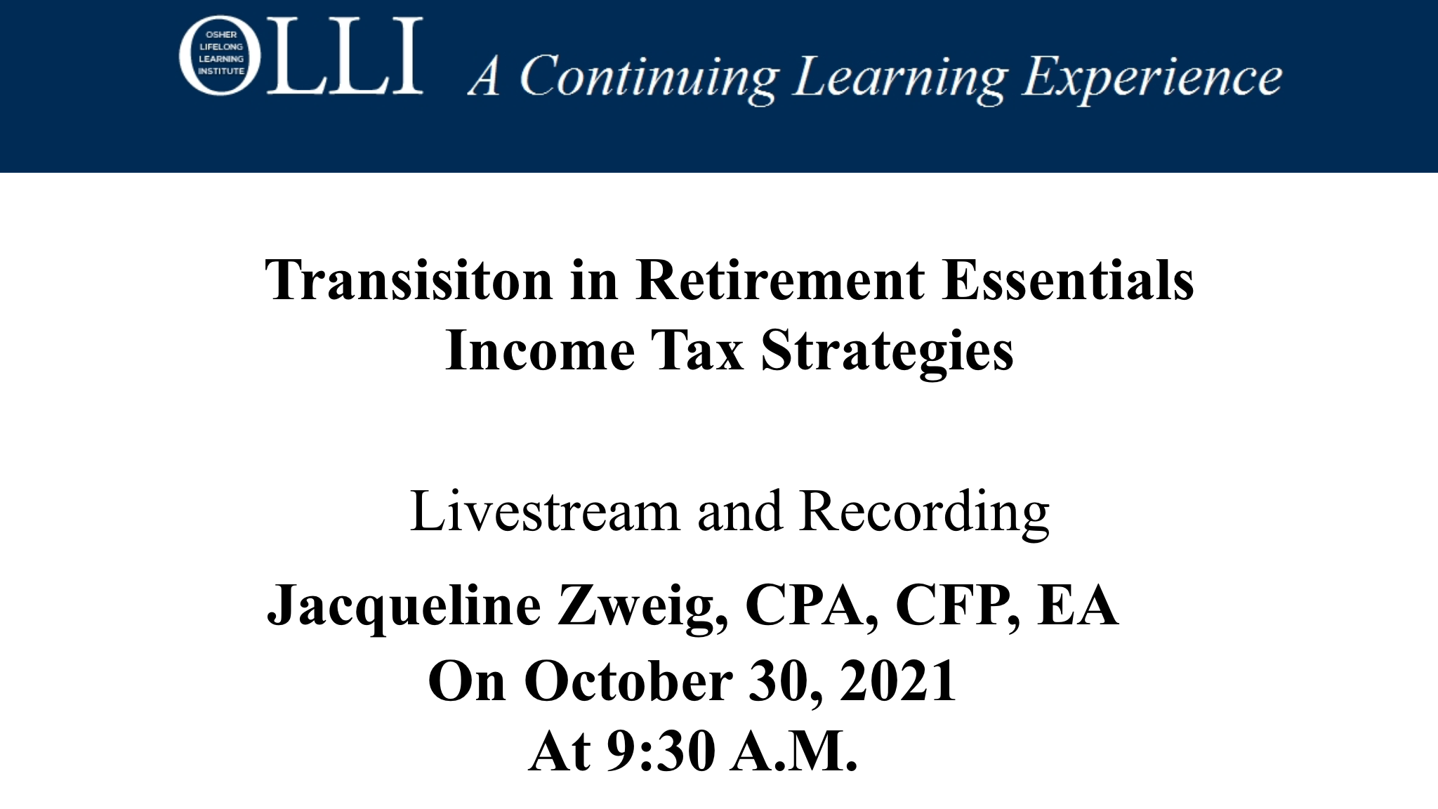Click here to view the livestream for Income tax stategies