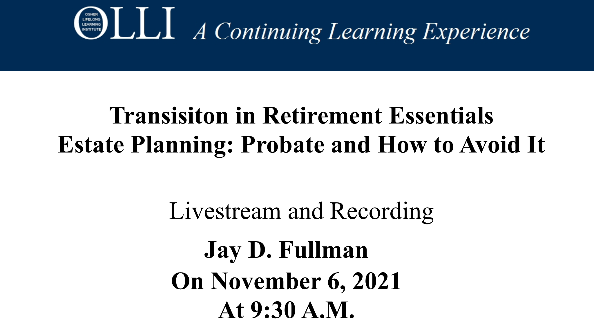 Click here to view the livestream for Estate planning
